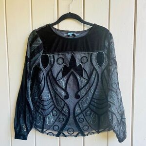 Eva Franco For Anthropologie XS Velvet Lace Burnout Sheer Blouse Whimsygoth